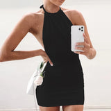 Wjczt High Quality Sexy Backless Dress Women Summer Fashion Club Beach Mini Dress Casual Halter Sleeveless Soft Smooth Bodycon Dresses