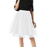 Wjczt 5 Layers Tulle Skirt Women Summer Ball Gown Midi Skirts Elegant Pleated Dance Tutu Skirts Casual Puff Skirts