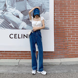 Wjczt 2022 New Spring Autumn Ins Street Hip-hop Wash Jeans Pants Loose Casual Denim Wide Leg Pants Tide Woman Side Stirp Jeans S-5XL