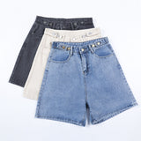 Wjczt New Summer Women High Waist Wide Leg Denim Shorts Casual Female Loose Fit Streetwear Solid Color Straight Jeans Shorts