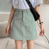 Wjczt Women Casual Denim Skirt Summer High Waist Korean Harajuku A Line Skirts Elegant Vintage Y2K Jeans Mini Skirt Preppy Style