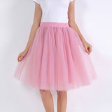 Wjczt 5 Layers Tulle Skirt Women Summer Ball Gown Midi Skirts Elegant Pleated Dance Tutu Skirts Casual Puff Skirts