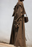 Wjczt Elegant 2 Piece Women Trench Coat Turn-down Collar Loose Female Long Jacket Belted Women Overcoats Autumn Winter