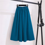 Wjczt Women Korean High Waist Single-breasted A Line Skirts Spring Autumn Vintage Harajuku Chic Mid-long Skirts Casual Solid Cotton