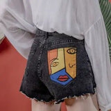 Wjczt Women Summer Ripped Denim Shorts Vintage High Street Harajuku Short Jeans Casual Portrait Pocket High Waist Jean Shorts Pants