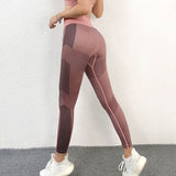 Wjczt Leggings Seamless Striped Gym Leggins Sport Women Fitness Mesh Splice Quick dry Breathable Pants Push Up Leggings