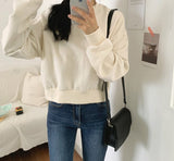 Wjczt Hoodies Women Solid Color Autumn Winter Korean Loose Harajuku Kpop Short Womens Pullover Chic O-neck Sweatshirt Women