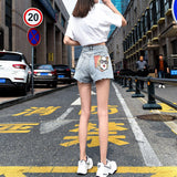 Wjczt Women Summer Ripped Denim Shorts Vintage High Street Harajuku Short Jeans Casual Portrait Pocket High Waist Jean Shorts Pants