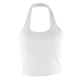 Wjczt Cryptographic White Halter Sexy Backless Tank Tops for Women Streetwear 2021 Sleeveless Ribbed Knit Vest Top Cropped Feminino