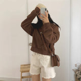 Wjczt Hoodies Women Solid Color Autumn Winter Korean Loose Harajuku Kpop Short Womens Pullover Chic O-neck Sweatshirt Women