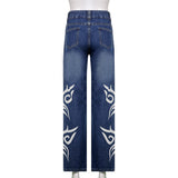 Wjczt Butterfly Print Baggy Jeans Women Autumn Low Waist Denim Flare Pants Harajuku Streetwear Vintage Y2k Fairy Grunge Jeans