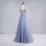 Wjczt Beaded Crystal Prom Dresses 2023 Long Sexy See Through A-Line Split Tulle V Neck Spaghetti Strap Evening Formal Gown