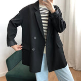 Wjczt New Fashion All Match Turn-down Collar 2022 Autumn Women Jackets Casual Double Breasted Button Loose Solid Color Coats