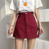 Wjczt Women Korean Harajuku Denim Skirt Casual Summer High Waist Elegant Solid Simple Wild A Line Mini Skirts Vintage Y2K Streetwear