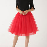 Wjczt 5 Layers Tulle Skirt Women Summer Ball Gown Midi Skirts Elegant Pleated Dance Tutu Skirts Casual Puff Skirts