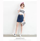 Wjczt Summer Denim Mini Skirt Women Korean High Waist A-Line Skirt Causal Oversized Harajuku Short Jean Skirts Minimalist