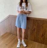 Wjczt Thin High-waist Suit Shorts for Women Casual Wide-leg Five-point Shorts Female Korean Style Stright Summer Short S-L 2021
