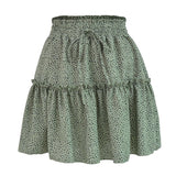 Wjczt Women High Waist Dot Ptint Chiffon Skirt Casual Tie Up Ruffled Pleated Mini Skirts Elegant Summer Beach Skirt 2022