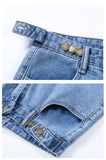 Wjczt New Summer Women High Waist Wide Leg Denim Shorts Casual Female Loose Fit Streetwear Solid Color Straight Jeans Shorts