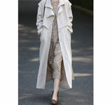 Wjczt Elegant 2 Piece Women Trench Coat Turn-down Collar Loose Female Long Jacket Belted Women Overcoats Autumn Winter