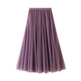 Wjczt Women 2021 Spring Autumn Solid Gauze Mesh High Waist Slim Long Skirt Sweet Pleated A-line Ball Gown Elegant Casual