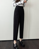 Wjczt Autumn Loose Straight High Waist Cropped Trousers Women Casual Solid Button Work Pants Female Cozy Thin Pencil Pants