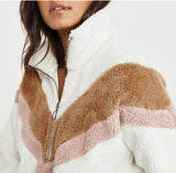 Wjczt 2024 Warm Hoodies Women Autumn Winter Patchwork Zipper Long Sleeve Fleece Pullover Casual Loose Teddy Sweatshirts Sudaderas