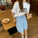 Wjczt Thin High-waist Suit Shorts for Women Casual Wide-leg Five-point Shorts Female Korean Style Stright Summer Short S-L 2021