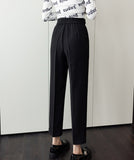 Wjczt Autumn Loose Straight High Waist Cropped Trousers Women Casual Solid Button Work Pants Female Cozy Thin Pencil Pants