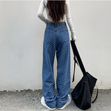 Wjczt Retro Jacquard High Waist Wide Leg Pants Jeans For Women Loose Ins Style Staight Panton Female Long Trousers High Street Jeans