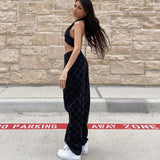 Wjczt Plaid Checkerboard Print Women High Waist Wide Leg Jeans Straight Pants Loose Casual Streetwear 2021 Summer Trousers