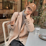 Wjczt Autumn Warm Wool Tailored Coats Women Loose Apricot Solid Suit Jackets Patchwork Long Sleeves Outwear Korean Fashion New