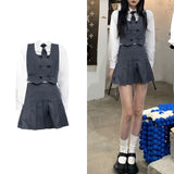 Wjczt Japanese School Uniform White Three Lines College High School Girls Student Uniforms Sailor Suit White Tops Pleated Skirt