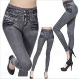 Wjczt Women Leggings Fashion Faux Denim Jeans Leggings Sexy Long Pocket Printing Leggins Summer Casual Pencil Pants