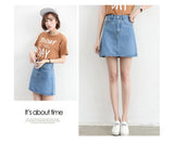 Wjczt Summer Denim Mini Skirt Women Korean High Waist A-Line Skirt Causal Oversized Harajuku Short Jean Skirts Minimalist