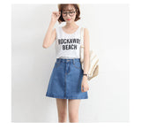 Wjczt Summer Denim Mini Skirt Women Korean High Waist A-Line Skirt Causal Oversized Harajuku Short Jean Skirts Minimalist