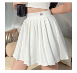 Wjczt Women Elegant Gothic Pleated Mini Skirts Elastics High Waist Embroidery Preppy Style A Line Skirt Casual Dance Skirt