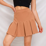 Wjczt Women 2022 Korean Harajuku Solid Pleated Skirt Casual High Waist Elastics Vintage Wild All-match Skirts for Girls Teenager