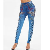 Wjczt Fashion Slim Women Leggings Print Butterfly Faux Denim Jeans Casual Pencil Leggings Ladies Fitness Leggings