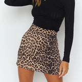 Wjczt Women Vintage Suede Leopard Printed Casual High Waist Office Lady Bodycon Mini Skirts Casual Harajuku Streetwear A Line Skirts