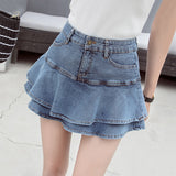 Wjczt 2022 Summer Low Waist A Line Denim Skirt Women Sexy Pleated Mini Jeans Skirts Korean Style Casual Ruffles Wild Skirt Shorts