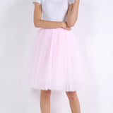 Wjczt 5 Layers Tulle Skirt Women Summer Ball Gown Midi Skirts Elegant Pleated Dance Tutu Skirts Casual Puff Skirts