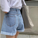 Wjczt New 2022 High Waist Denim Shorts Women Casual Loose Ladies Fashion Plus Size Elastic Waist Wide Leg Short Jeans Female