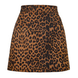 Wjczt Women Vintage Suede Leopard Printed Casual High Waist Office Lady Bodycon Mini Skirts Casual Harajuku Streetwear A Line Skirts