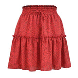 Wjczt Women High Waist Dot Ptint Chiffon Skirt Casual Tie Up Ruffled Pleated Mini Skirts Elegant Summer Beach Skirt 2022