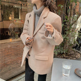 Wjczt Autumn Warm Wool Tailored Coats Women Loose Apricot Solid Suit Jackets Patchwork Long Sleeves Outwear Korean Fashion New