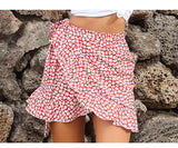 Wjczt Women Summer Ruffles Polka Dot Irregular Mini Skirt Elegant Boho Casual Lace Up High Waist A Line Skirts Party Beach Holiday