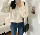 Wjczt Hoodies Women Solid Color Autumn Winter Korean Loose Harajuku Kpop Short Womens Pullover Chic O-neck Sweatshirt Women