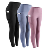 Wjczt Middle Waist Leggings With Pocket Elastic Women Leisure Type Push Up Leggings Women Gym Hip Fitness Pants