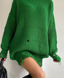 Wjczt O Neck Oversized Mini Knitted Women Sweater Dress 2021 Autumn Winter Long Sleeve Elegant Street Casual Loose Dresses